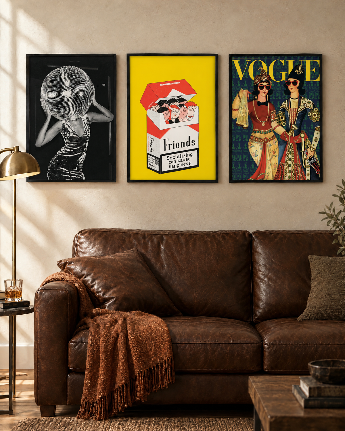 Retro Mood set of 3 framed posters on a living room wall